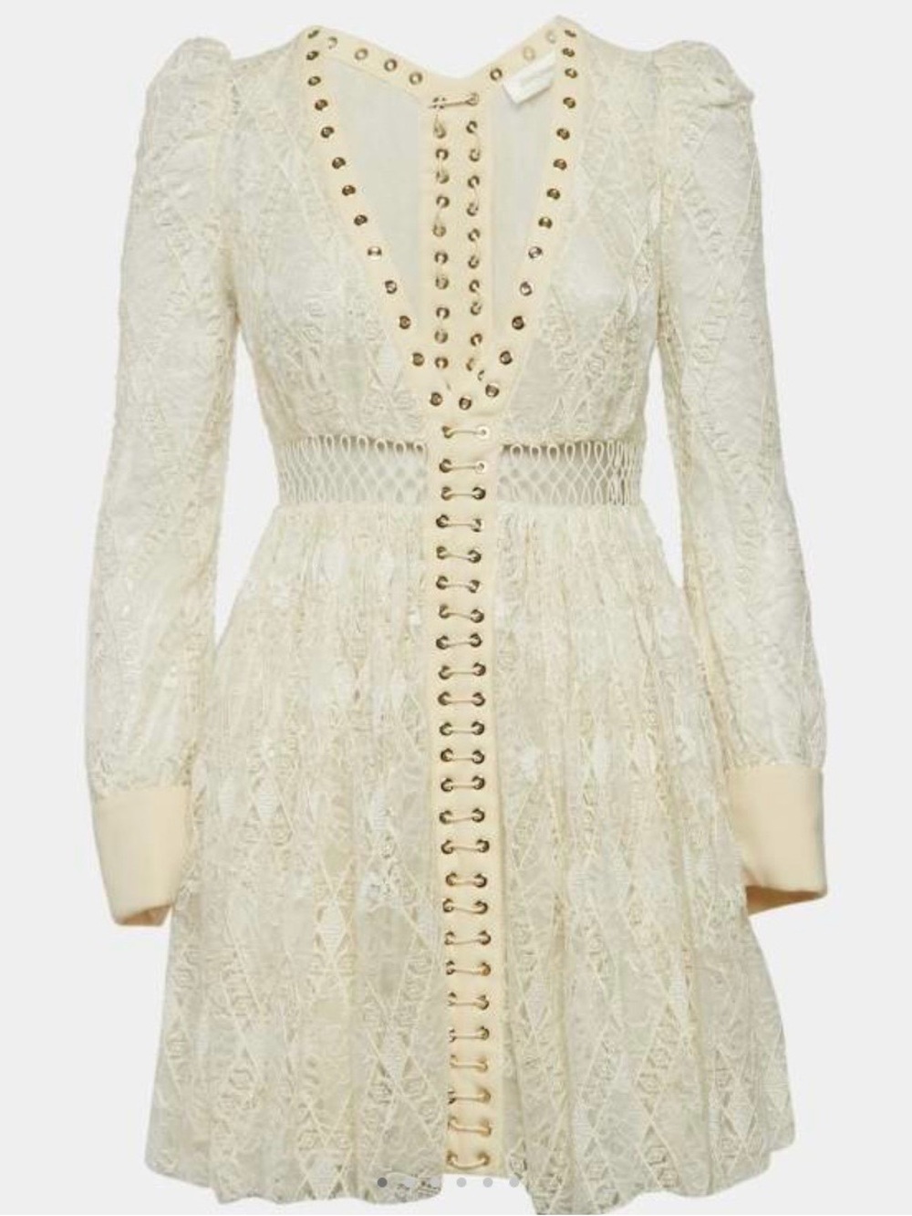 Zimmerman off white lace eyelet long sleeve mini dress LC